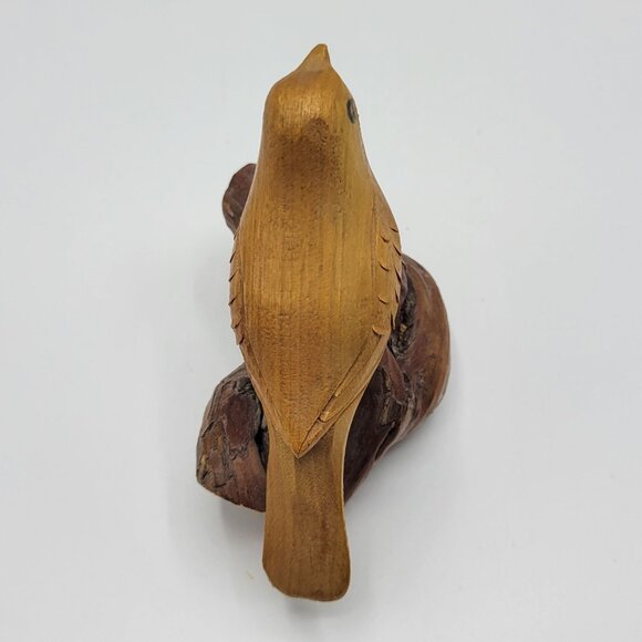 Vintage Hand Carved Wooden Wood Bird Sculpture Figure On Driftwood Stand - Picture 8 of 9